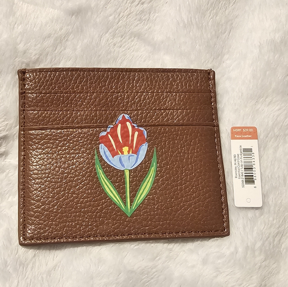 Vera Bradley Tulip on Fudgesicle Brown Faux Leather Card Case